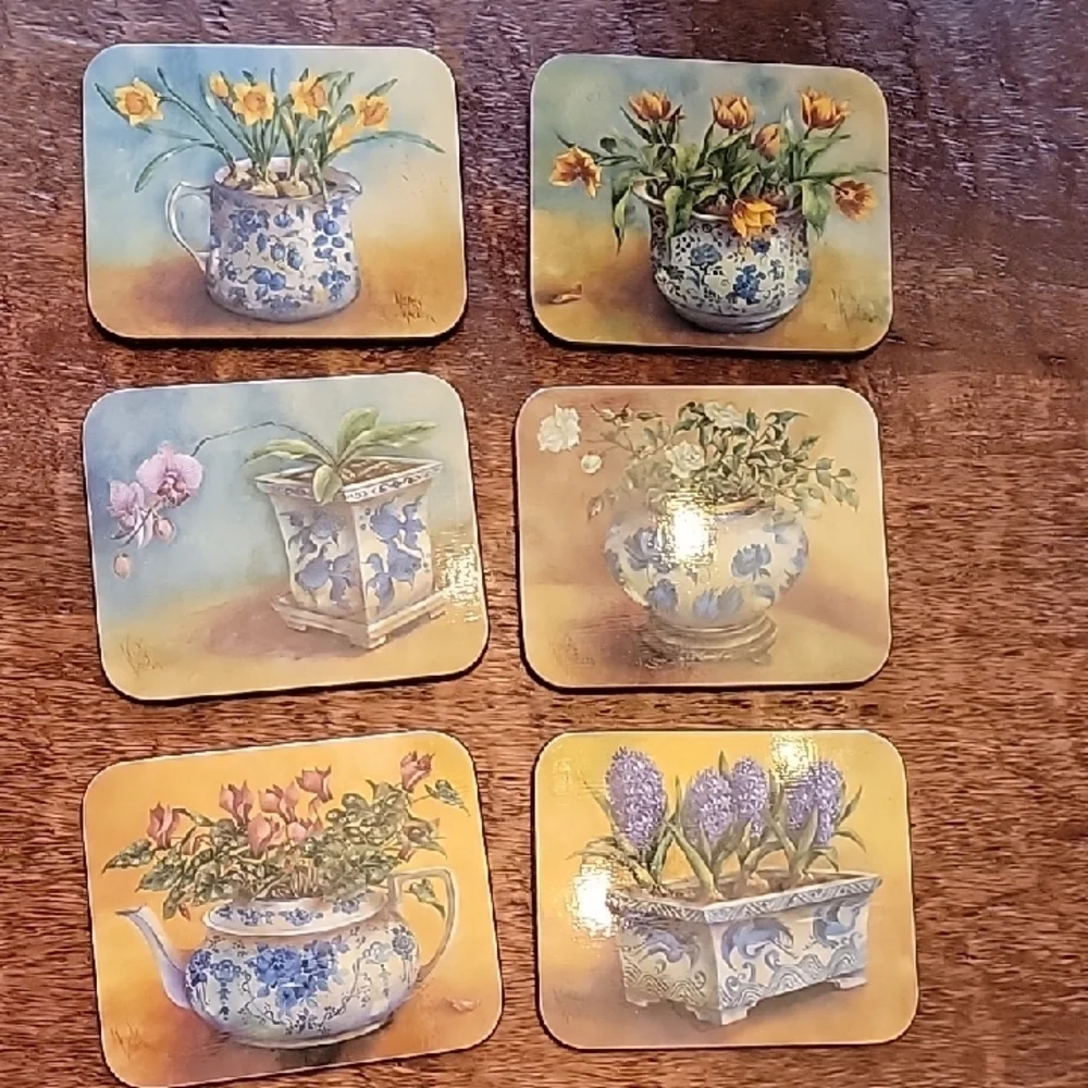 Elegant Blue Floral Coasters High Quality Made In New Zealand Set Of Six